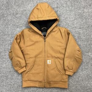 Carhartt Jacket Youth Small 7-8 Quilted Lined Hooded Full Zip Workwear OJ8417-B